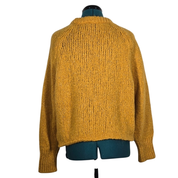 Zara Mohair Blend Chunky Knit Sweater Mustard Yellow Gold Pullover Small - Picture 6 of 9
